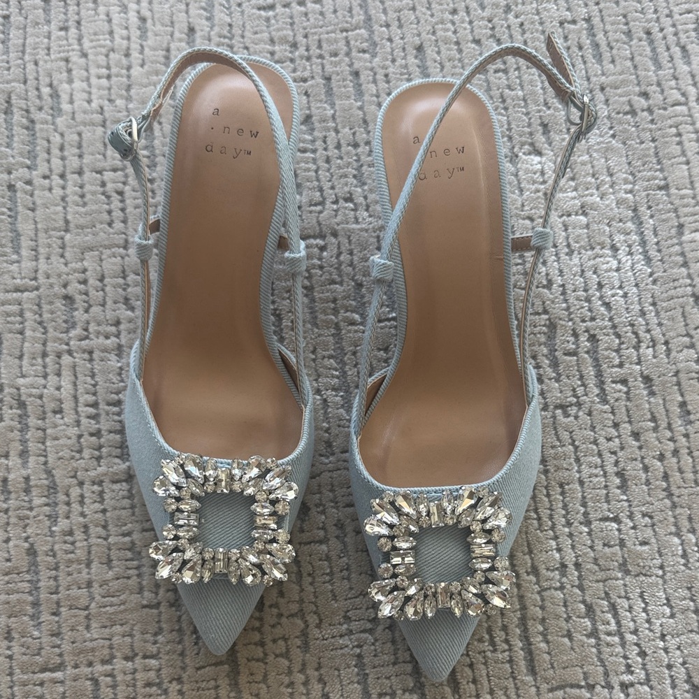 a new day Light Blue Embellished Slingback Pointed Pumps